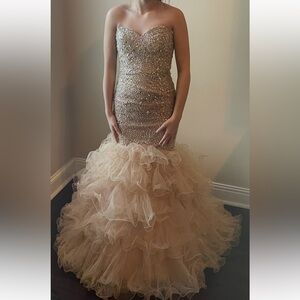 031 Sherri Hill Strapless Gold and nude Gown